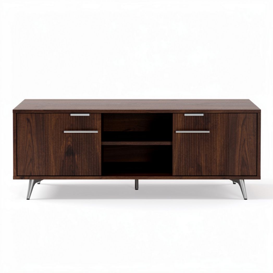 mueble de televisión de madera oscura con almacenamiento medidas 150 x 40 x 45cm