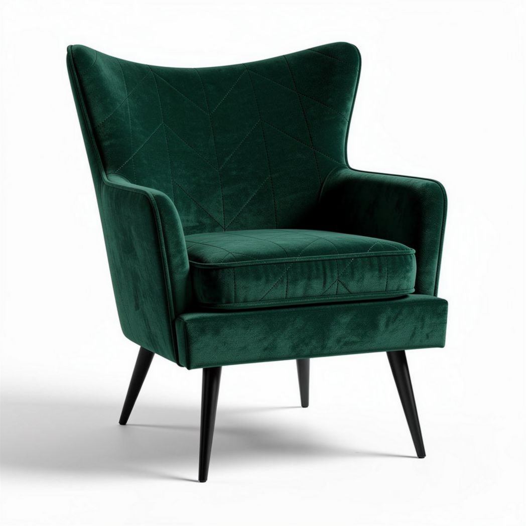 Silla de terciopelo verde esmeralda con patas de madera 85 x 80 x 100cm