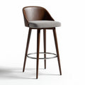 Taburete de bar en madera oscura con asiento gris de tela 45 x 45 x 100cm