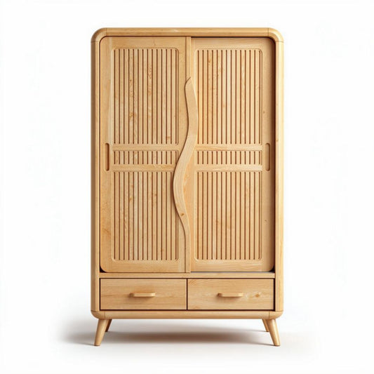 Armario de madera de bambú color natural con dos puertas y dos cajones 80 x 40 x 150cm