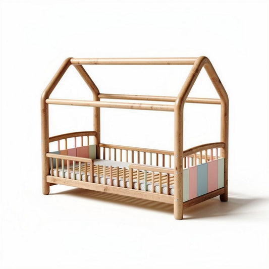 Cuna de madera de pino en forma de casa para niños 120 x 70 x 90cm