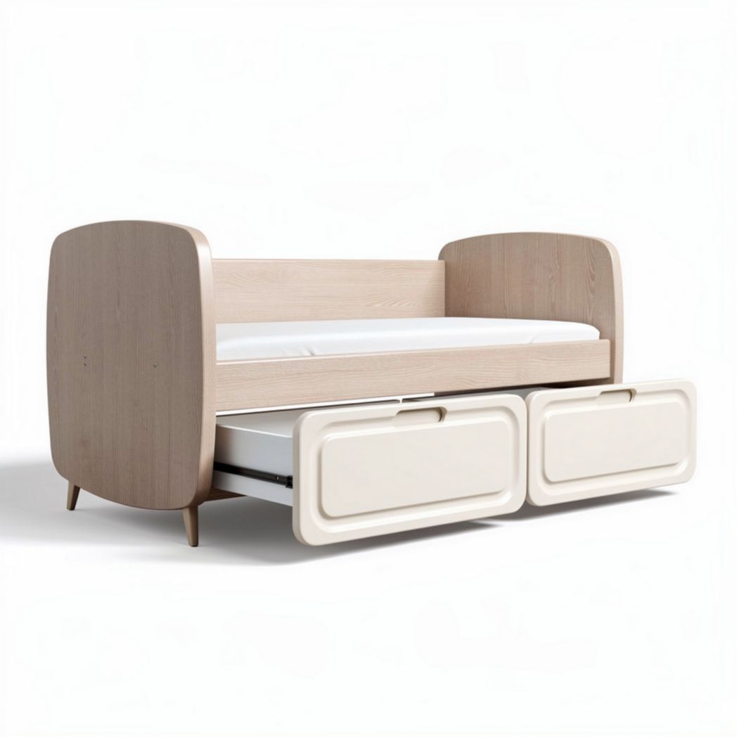 cama infantil con almacenamiento en color natural 160 x 80 x 70cm