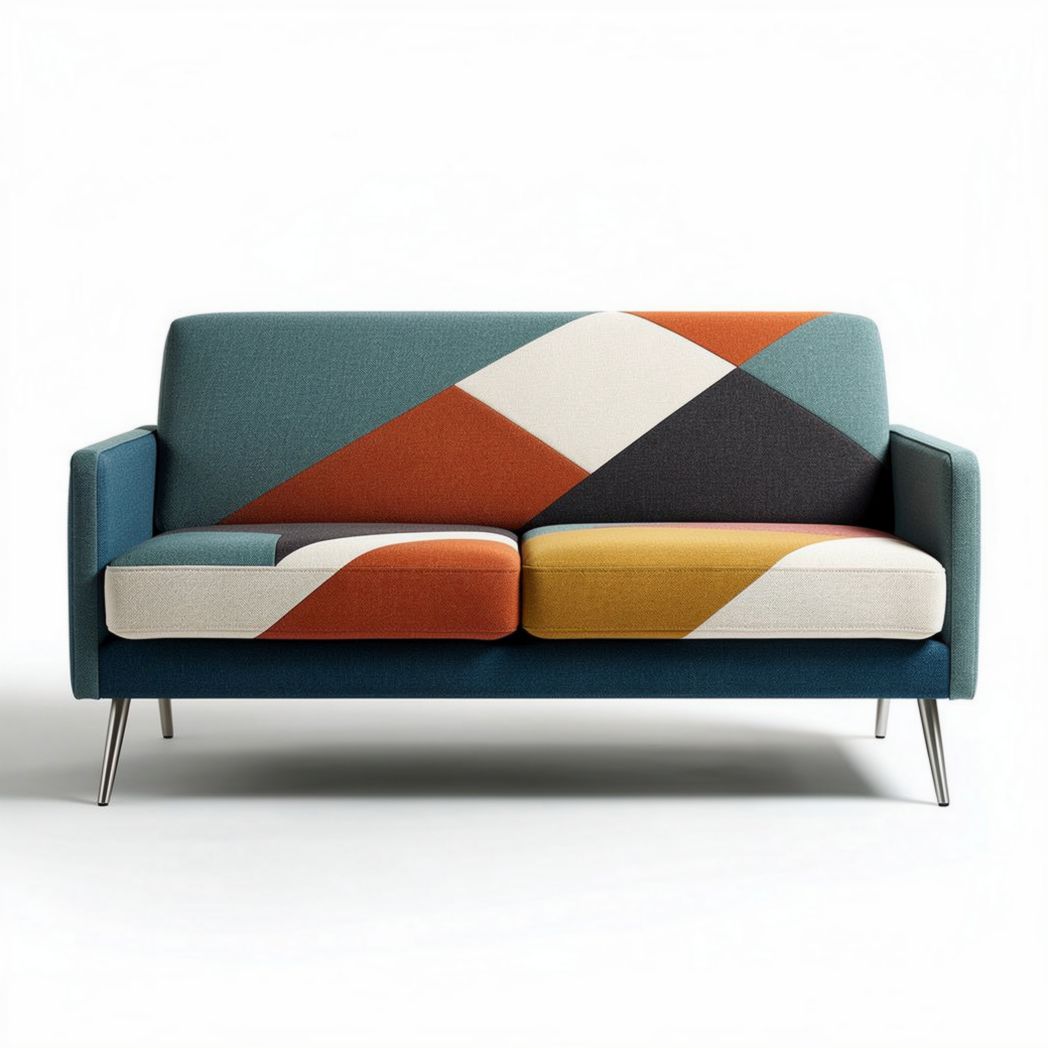 Sofá moderno de tela multicolor con patas de metal 150 x 75 x 80cm