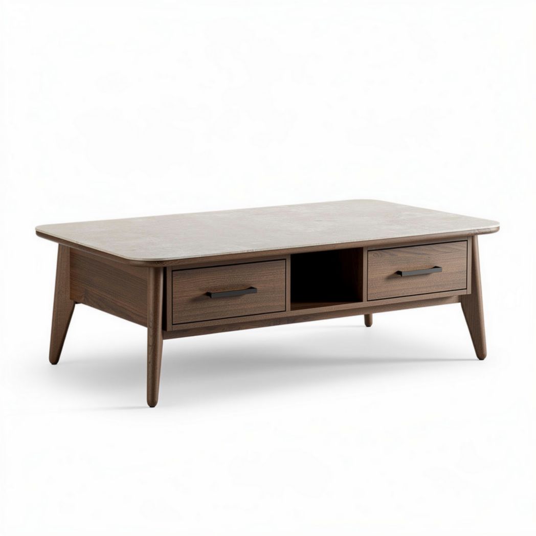 Mesa de café de madera con superficie de mármol y almacenamiento interior 120 x 60 x 40cm