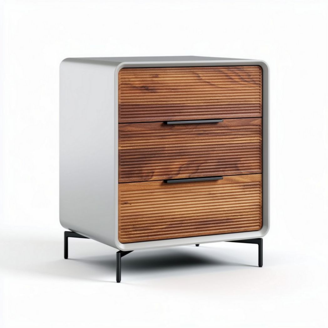 Mesita de noche de madera y metal con dos cajones 60 x 40 x 50cm